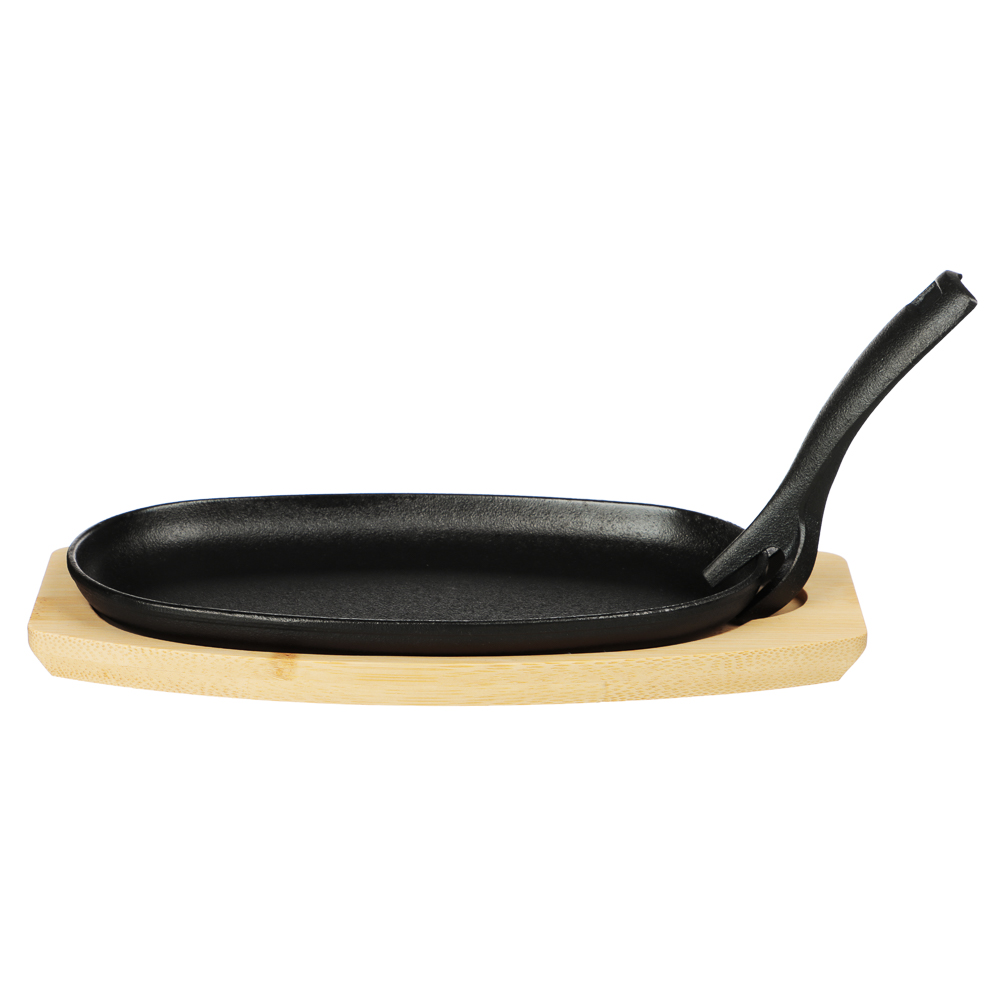 SATOSHI Сковорода на подставке из бамбука чугун, овальная, со съемной ручкой, 24х13.5см, индукция - #2