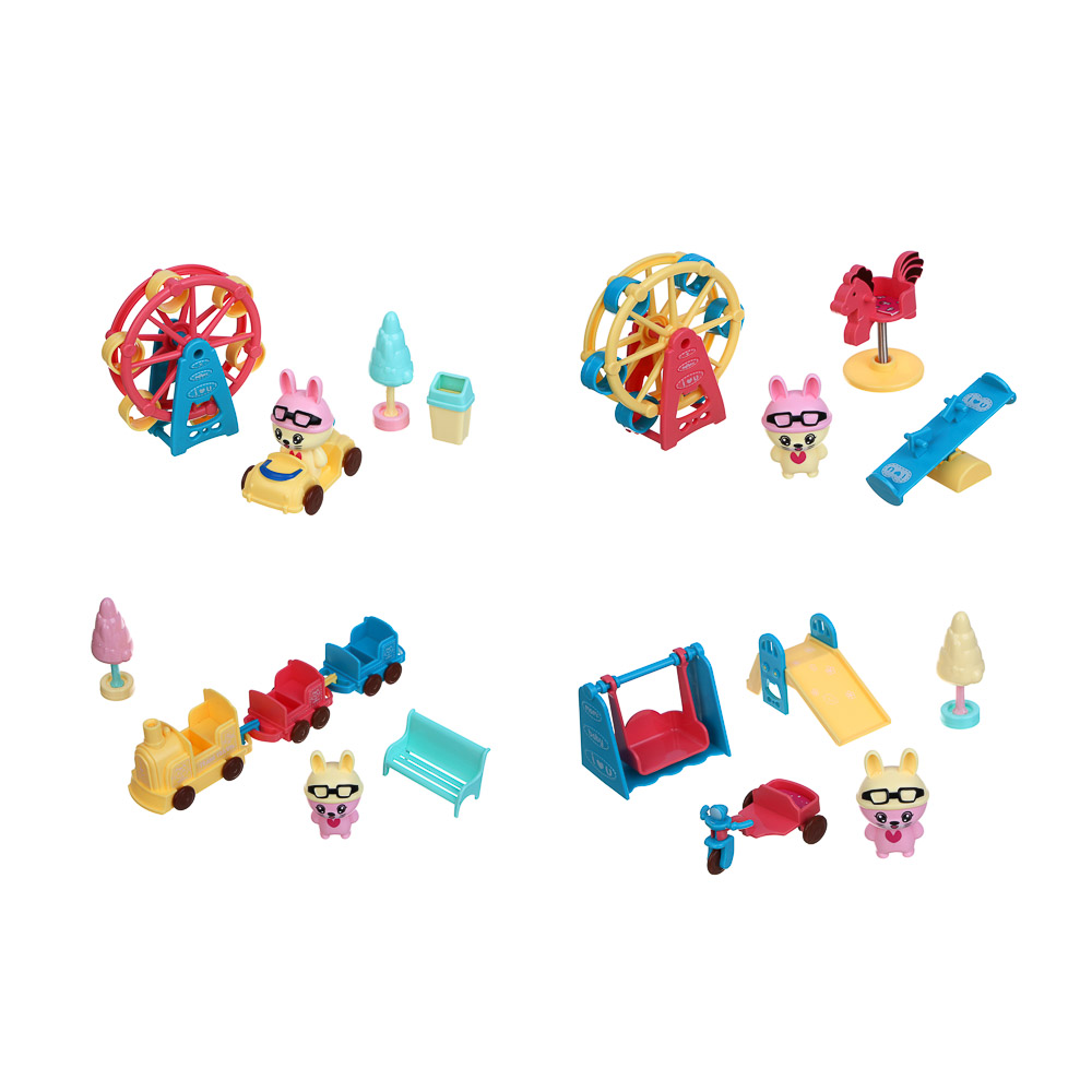 ИГРОЛЕНД Набор аксессуаров для питомца "Счастливая семья" Веселые зайчики, ABS,16,5х9х11,7см, 4 диз - #2