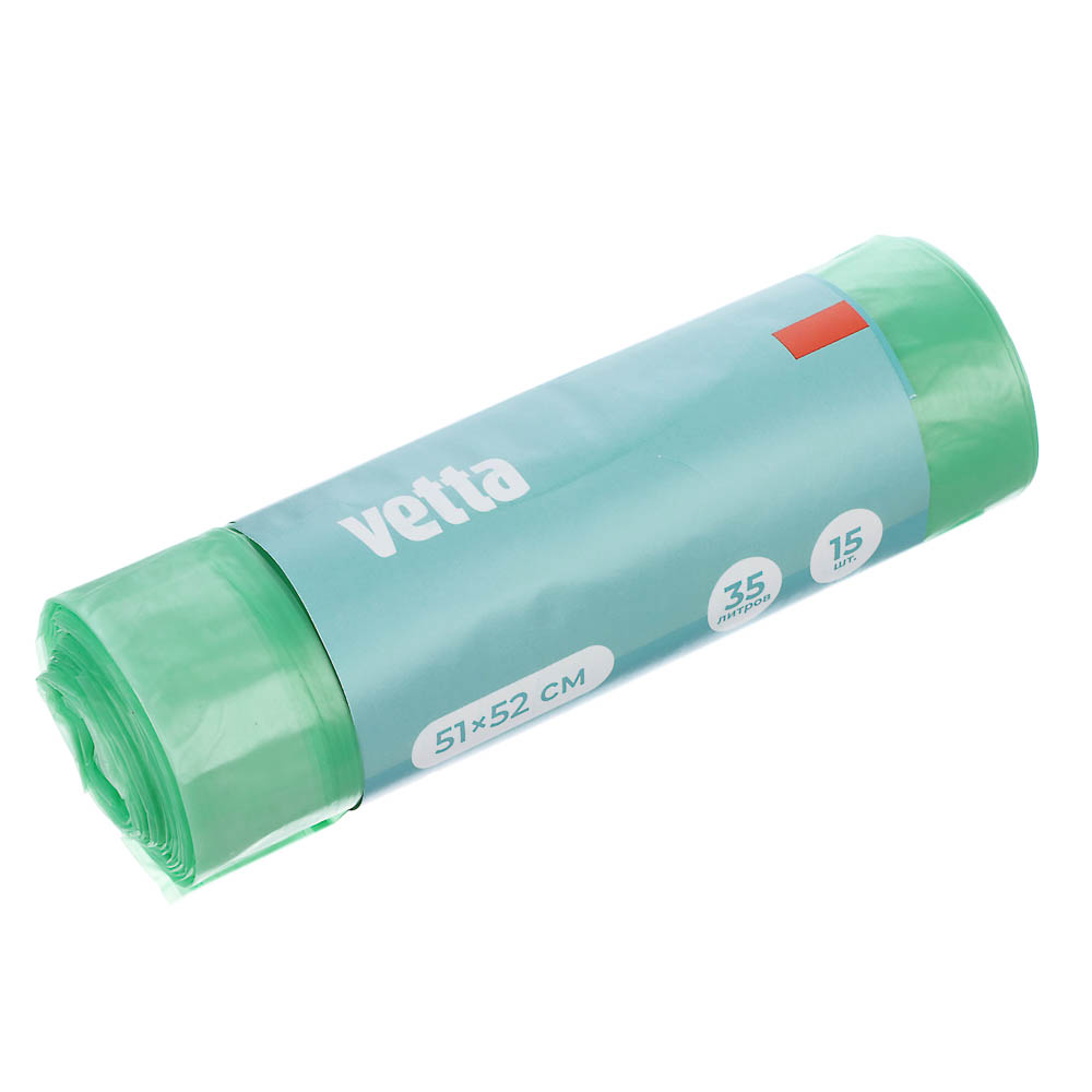 VETTA Мешки для мусора с завязками 35 л., 15 шт., стандарт, зелёные, рулон - #1