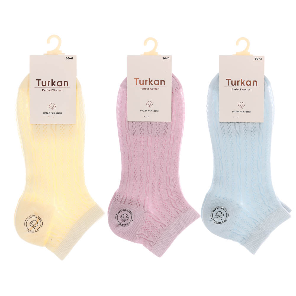 Носки женские короткие, тм Turkan, р. 36-41, 90%хлопок, 8% п/а, 2%лайкра,цвета в ас-те, MY7209 - #6