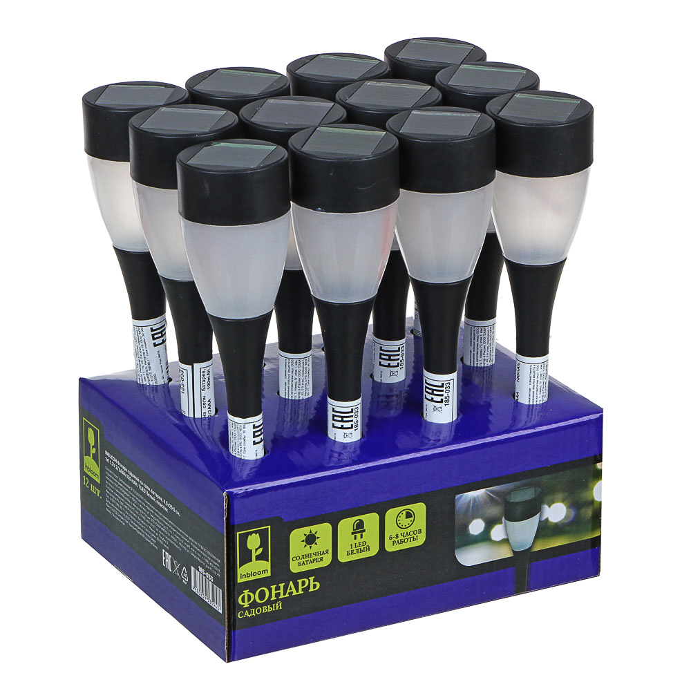 INBLOOM Фонарь садовый на солн. батарее, 4.5х25.5см, 1х1 1.2V 2/3ААА 100mAh, 1LED*белый, пластик - #4