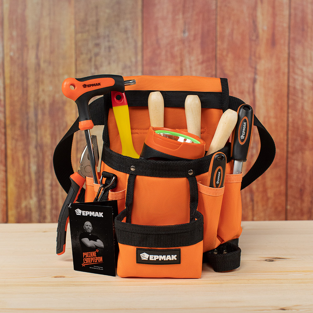 ЕРМАК Сумка-пояс одинарная, держатель для молотка, 6 карманов, 29x24см - #7