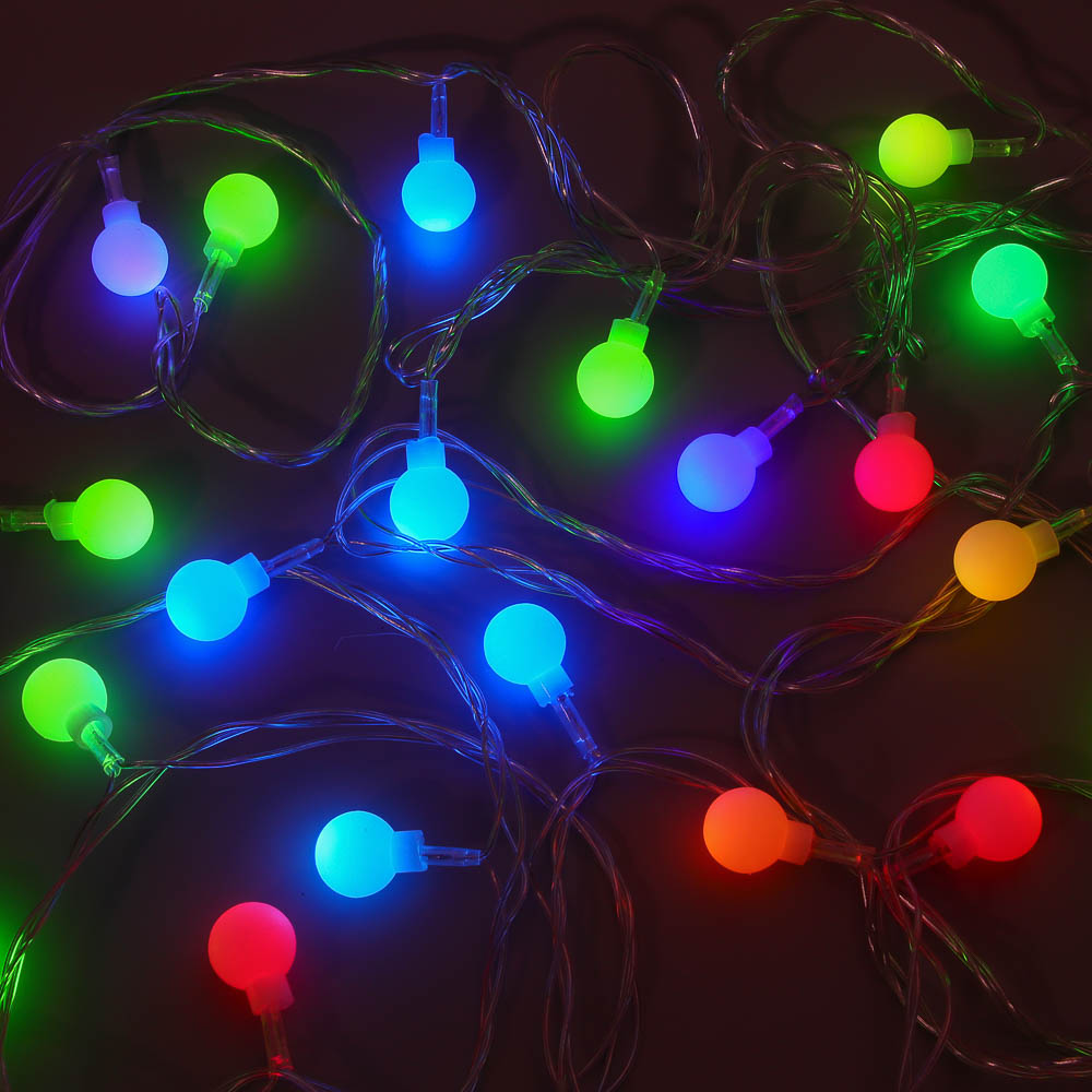 СНОУ БУМ Гирлянда эл. вьюн 4м, 20LED, шар 1,6см, мульти в диоде/RGRB, перелив, ПВХ прозрачный, 220В - #1