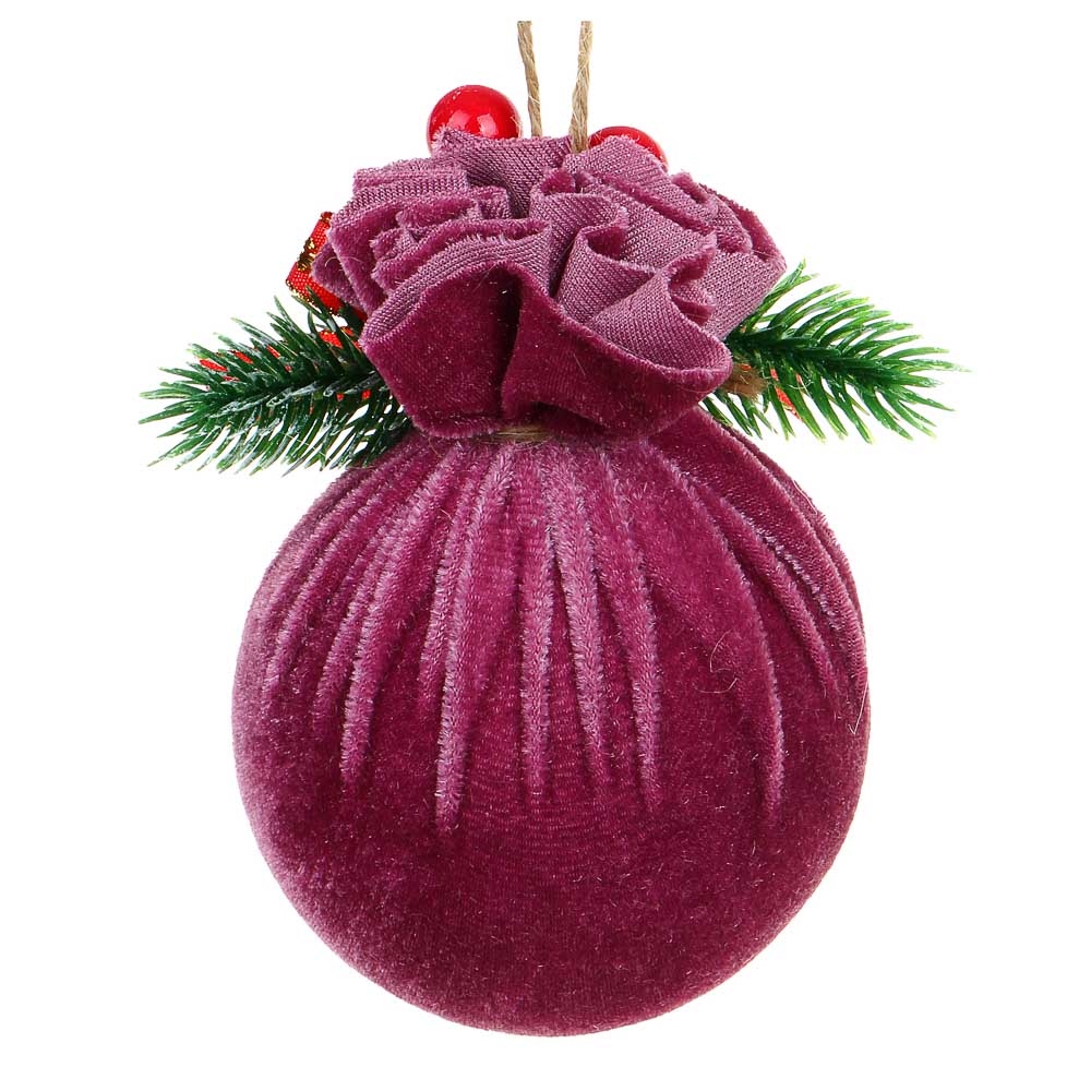 Подвеска Сноубум "Шар новогодний" в вуали с декором из хвои, сиреневый - #3