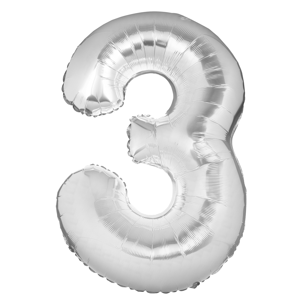 Шар воздушный Цифра "3", серебристый, фольга, 40'/101 см - #1