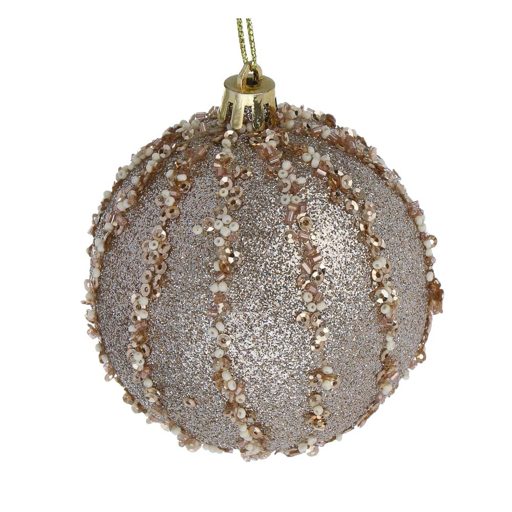 СНОУ БУМ Шар пластик 8 см, шампань, с полосками - #2