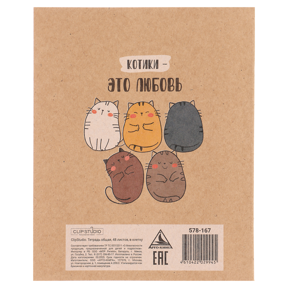 ClipStudio Тетрадь 48л. в клетку, офсет, обл. мел.картон, скрепка, крафт, 4 диз. - #5