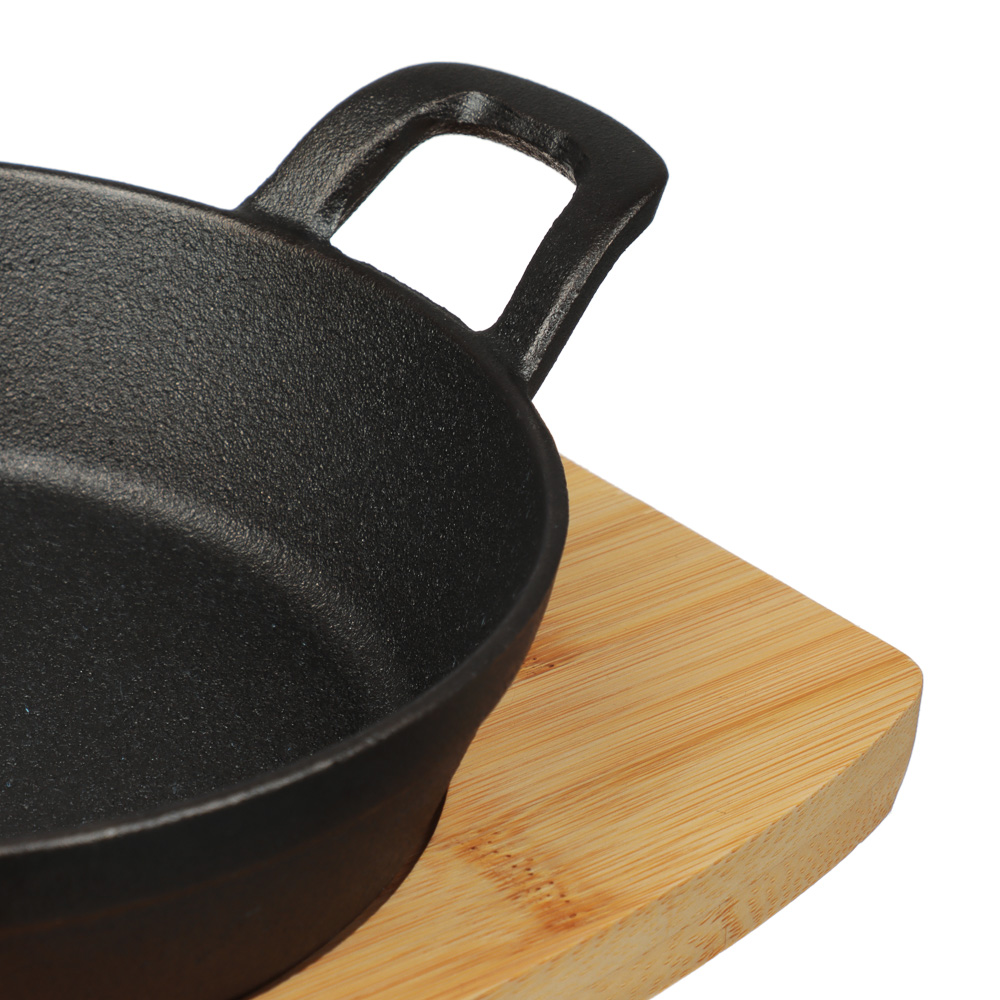 SATOSHI Сковорода мини на подставке из бамбука чугун, круглая, 18см, индукция - #4