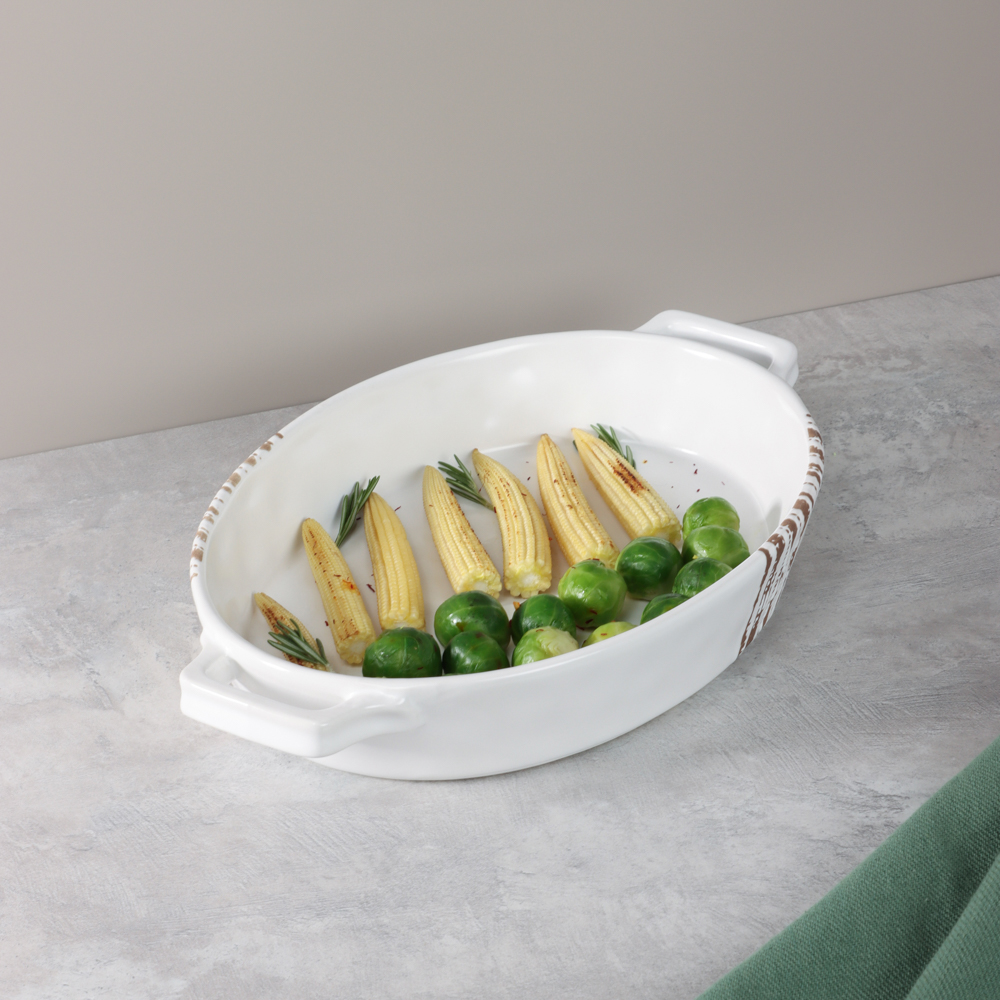 MILLIMI Форма для запекания и сервировки овал.с ручками, керамика, 31х20,5х5см, 1,1л, белая - #11