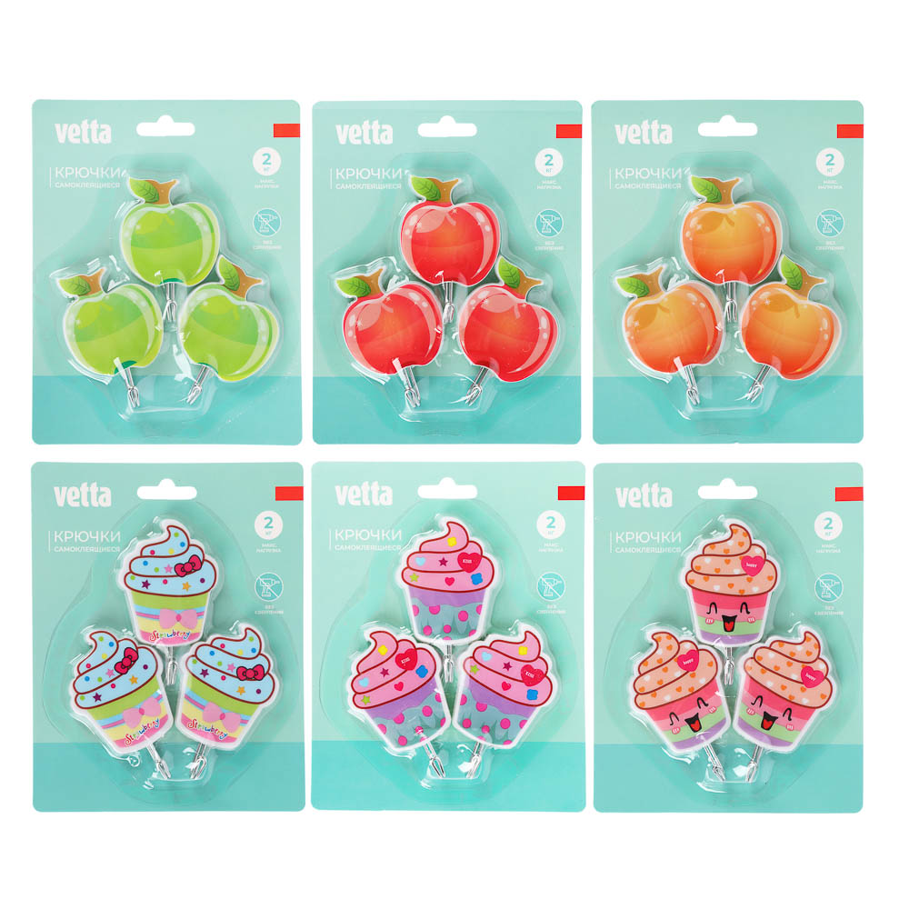 VETTA Крючки самоклеящиеся на блистере "Идиллия", 3шт, металл, пластик, 4 дизайна - #1