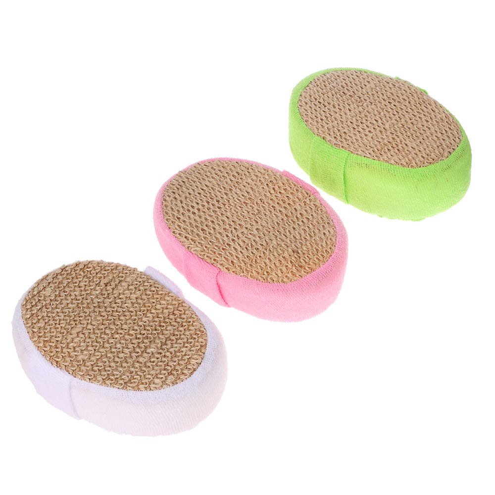 ЮL Мочалка банная объемная овальная на поролоне, рами, хлопок, 14,5х11х4,5см, 3 цвета, МЭ24-01 - #1