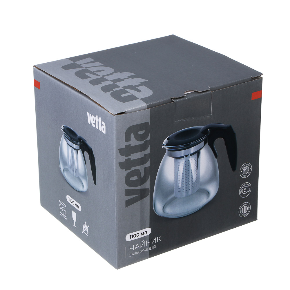 VETTA Чайник заварочный 1100мл, ситечко из нерж.стали, стекло, полипропилен - #8