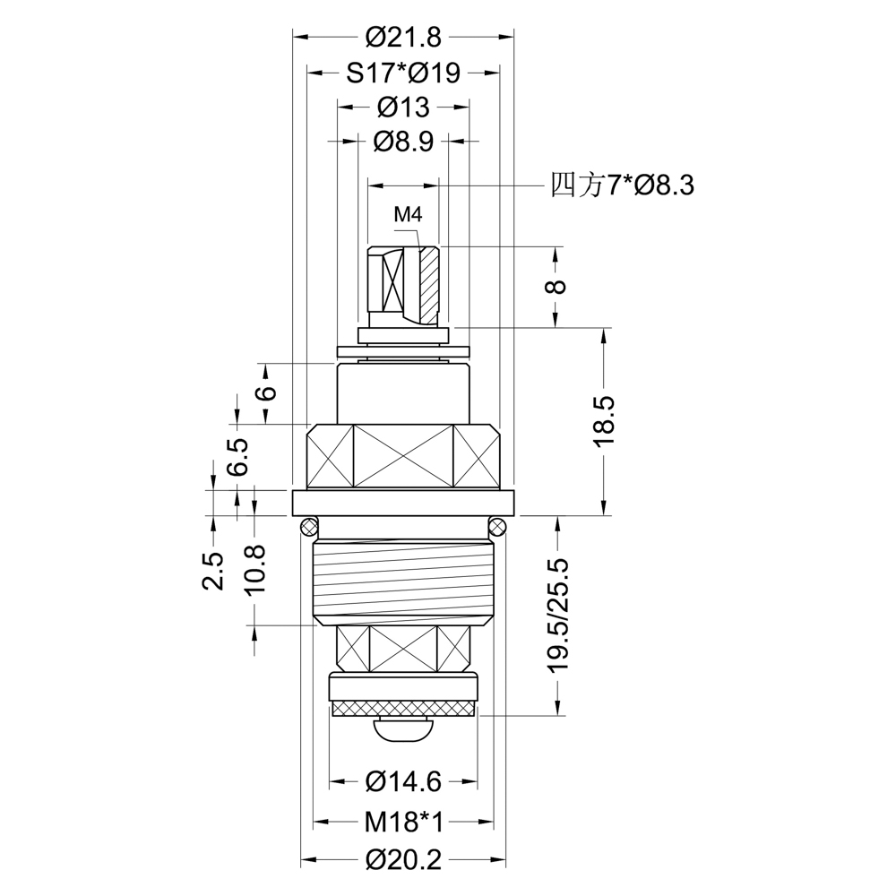 Кран-букса для смесителя, М18х1, квадрат, шток 7х8 мм, 6x2,3x2,6 см - #4