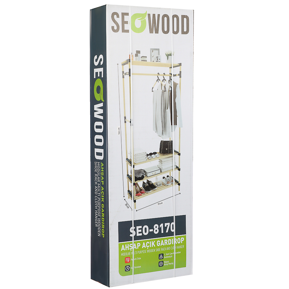SEOWOOD Гардеробная система для хранения одежды, 164x28x77 см, натуральное дерево - #5