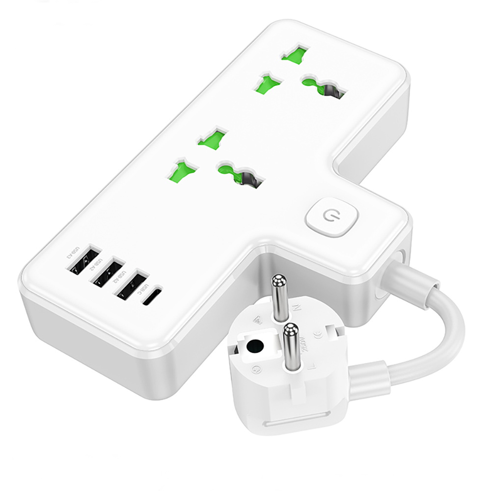 Разветвитель 2 гнезда hoco. модель AC11A, 10А, 250В, с функцией зарядки, белый - #4