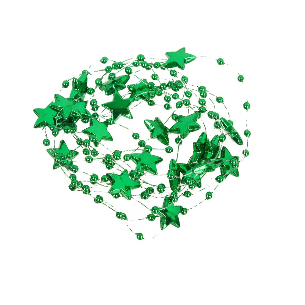 СНОУ БУМ Бусы декоративные, шары и звезды, 200см, пластик, цвет зеленый (А04) - #1