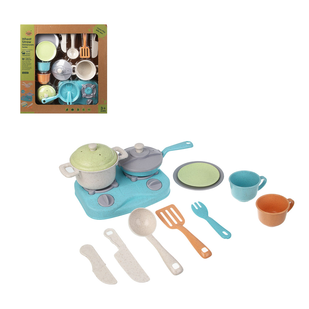 ИГРОЛЕНД Игровой набор посуды "Экопластик", 14 предметов, пластик, 37х7х39,5 см - #1