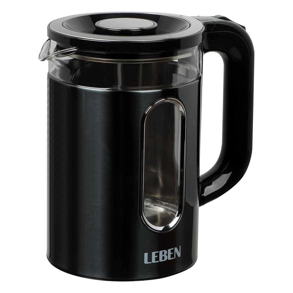 LEBEN Чайник электрический 1,8л, 1500Вт, стеклянная колба, металл, пластик, серый - #10