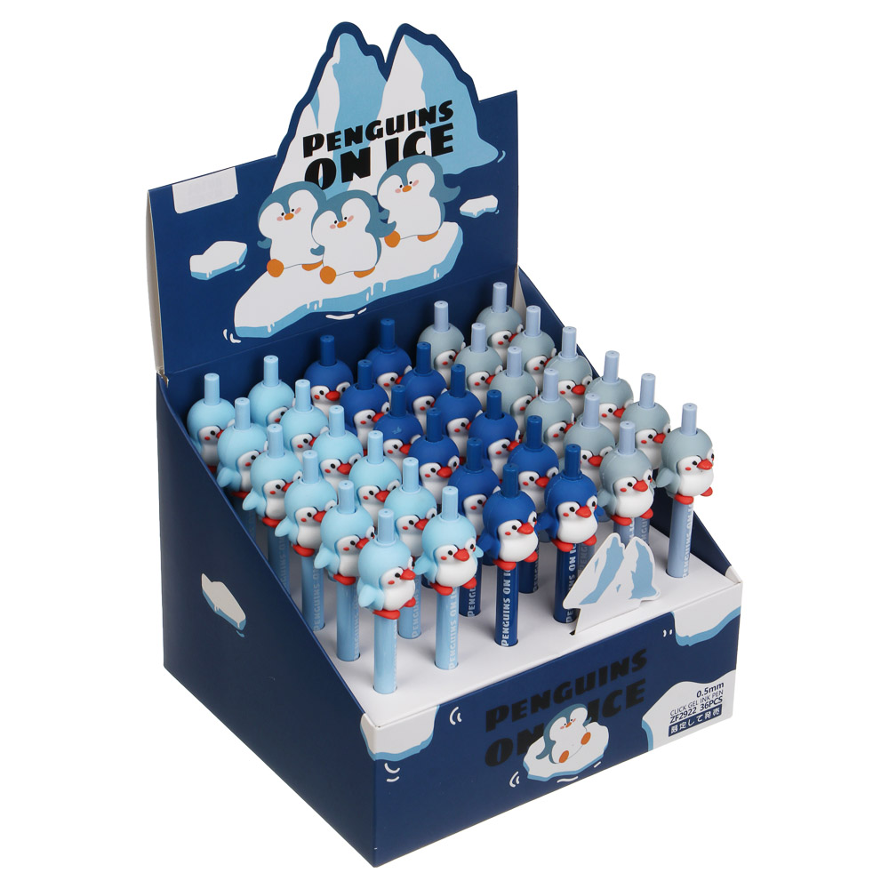 Ручка автоматическая гелевая синяя 0,5мм, "Пингвин", 3 вида, шоу-бокс - #7