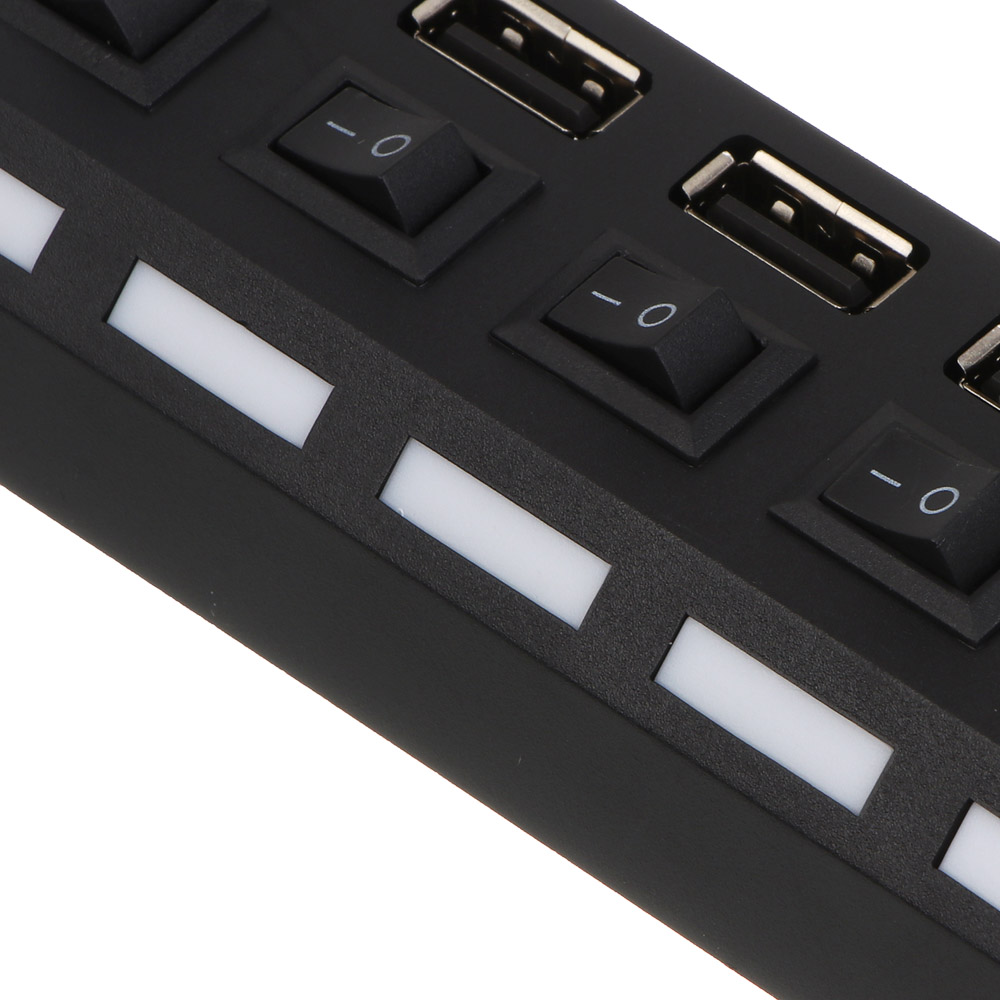 USB-хаб 7xUSB2.0 BY с выключателями, кабель USB(A) 15см, пластик, чёрный - #8
