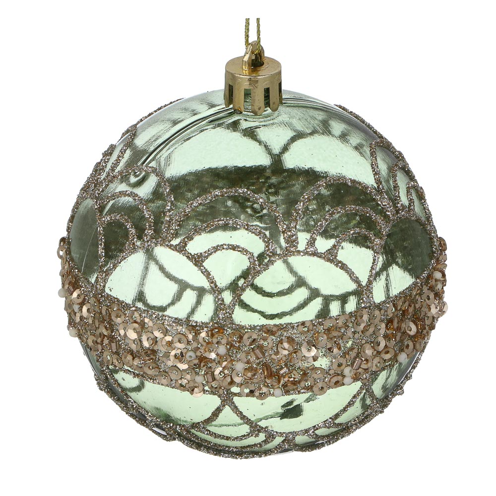 СНОУ БУМ Шар пластик 8 см, зеленый, прозрачный с узором - #2