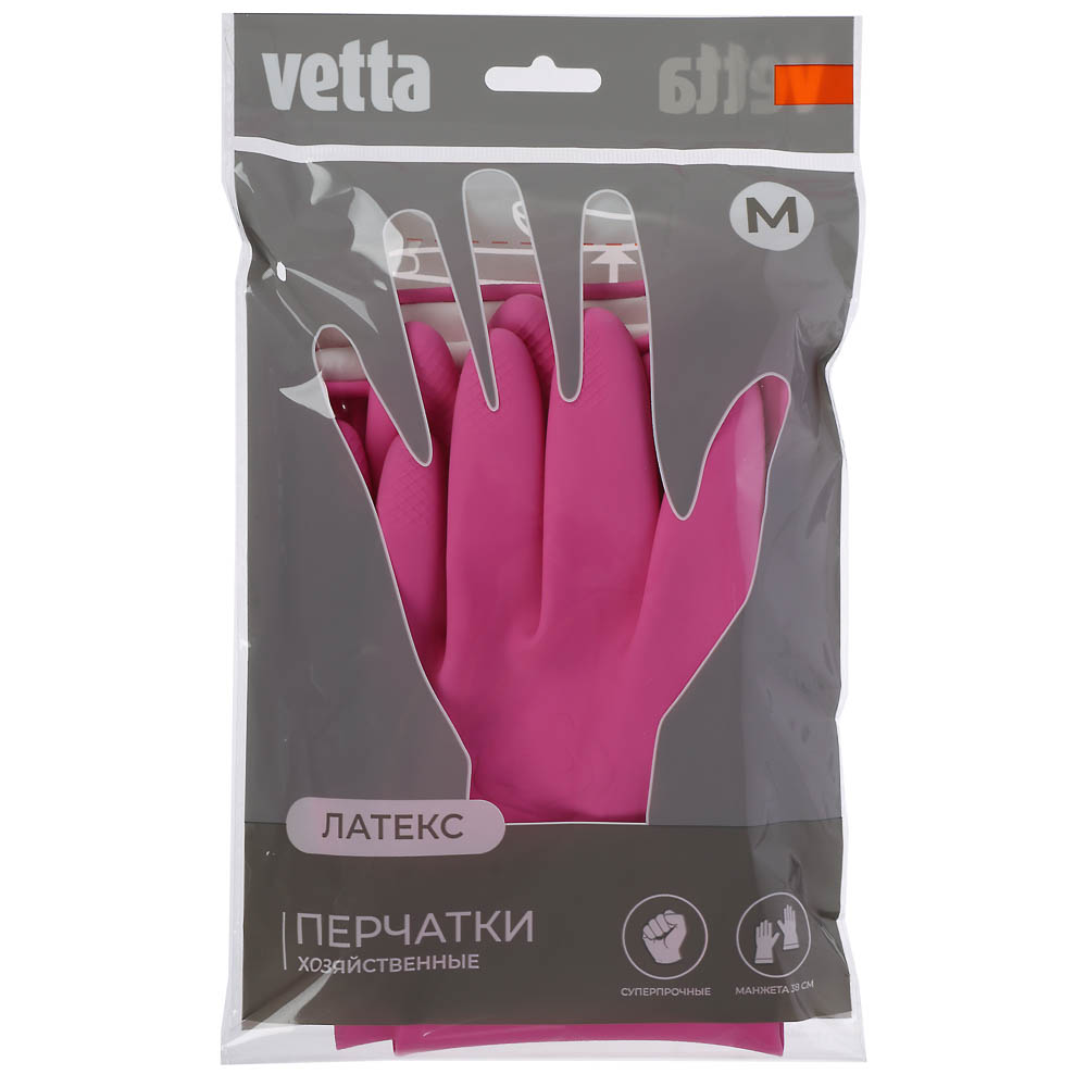 Перчатки с манжетой тм VETTA, размер М, 38см, пара 100г, латекс, розовый цвет - #4