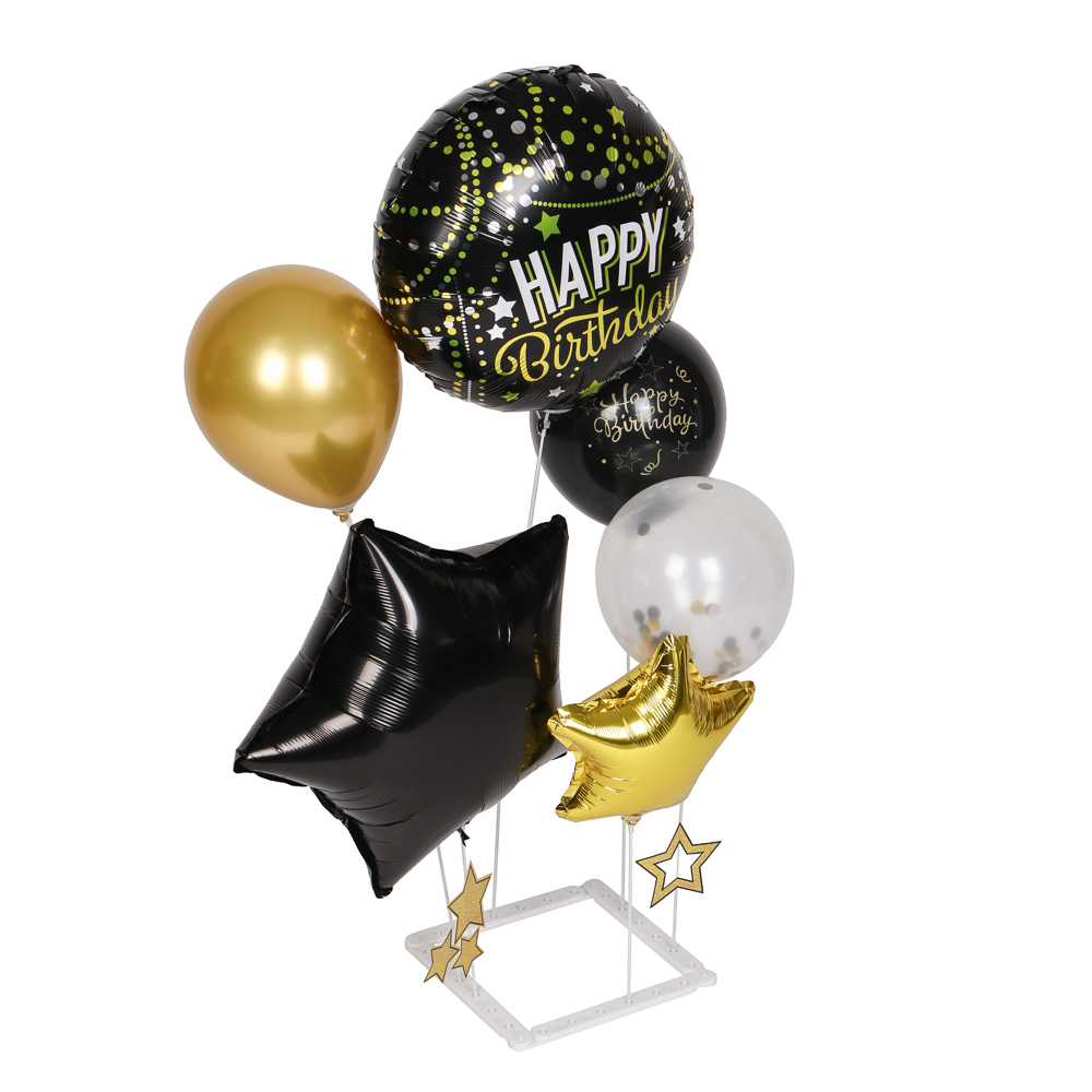 Набор воздушных шаров тм Fntastic 6 шт с подставкой, фольга, пластик, картон, "Happy Birthday", черн - #1