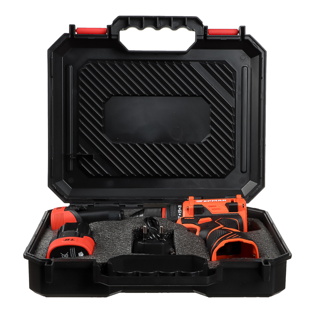 Дрель-Шуруповерт, тм ЕРМАК, аккумуляторная бесщеточная, в кейсе, 2 АКБ, 18в/2А, короткий корпус - #15