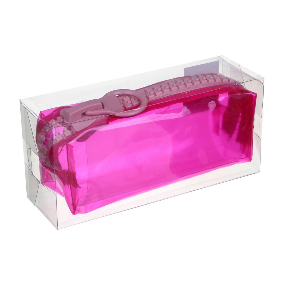 Пенал прямоугольный 19х8х6см, цветной прозрачный ПВХ, большая молния, 4 цвета, ПВХ бокс - #5