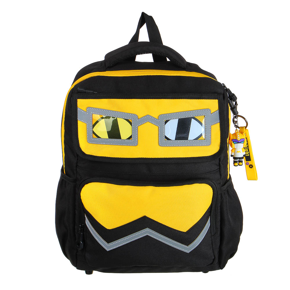 Рюкзак подростковый 40x30x14,5см, 1 отд., 4 карм., аппликации в форме лица, ножки, ПЭ, черный/желтый - #1