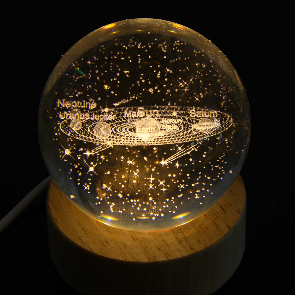 Светильник LED, USB, стекло, дерево, теплый свет, 6х7,5см - #5