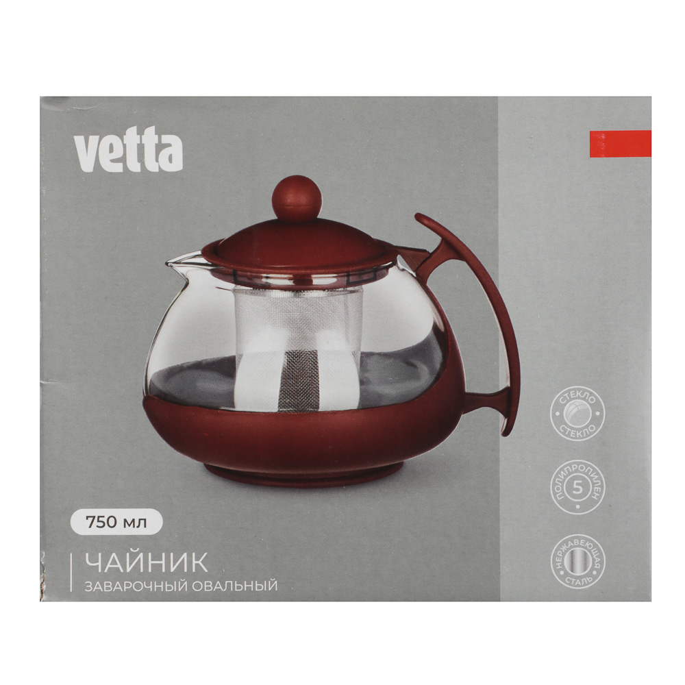 VETTA Чайник заварочный 750мл, овальный, ситечко из нержавеющей стали, стекло, полипропилен - #8
