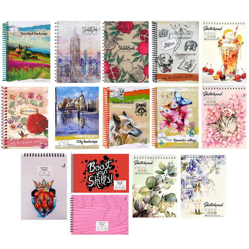 Скетчбук А5 (альбом), жёсткая подложка, спираль, в ассортименте - #1