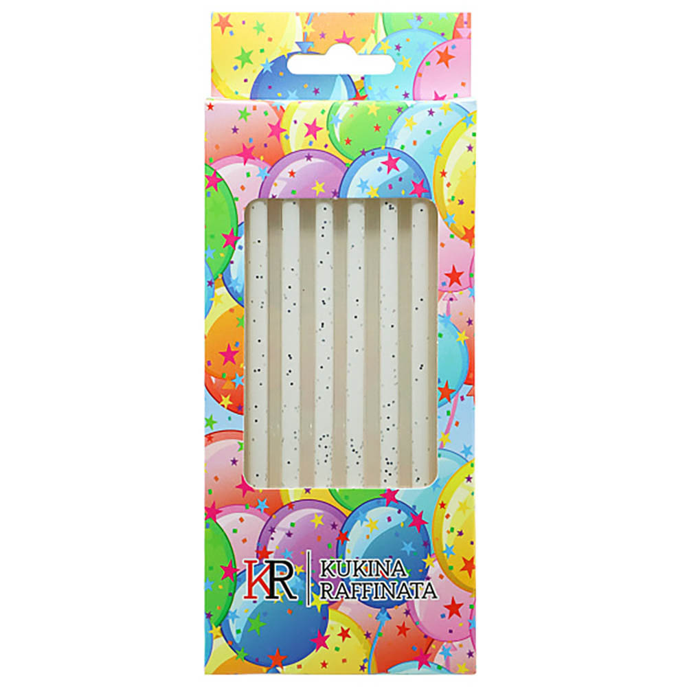 Свечи в торт с подставками 10,5 см "Белый блеск", набор 6шт - #1