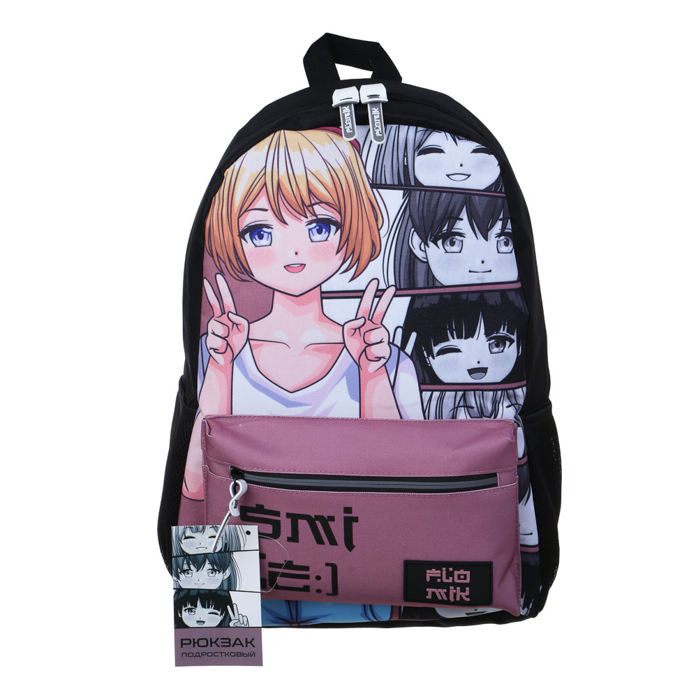 Японский стиль Рюкзак подростковый 43,5х29х13,5см, 1 отд., 3 карм., ПЭ, нашивка и пулеры из силикона - #6