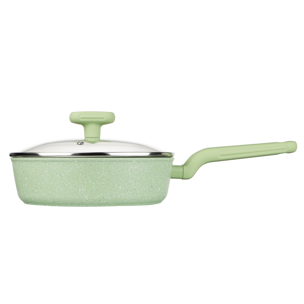 SATOSHI Эмери Сотейник литой с крышкой d=24см, антип. покр. мрамор, индукц., с бамбук. лоп., 3 цвета - #3