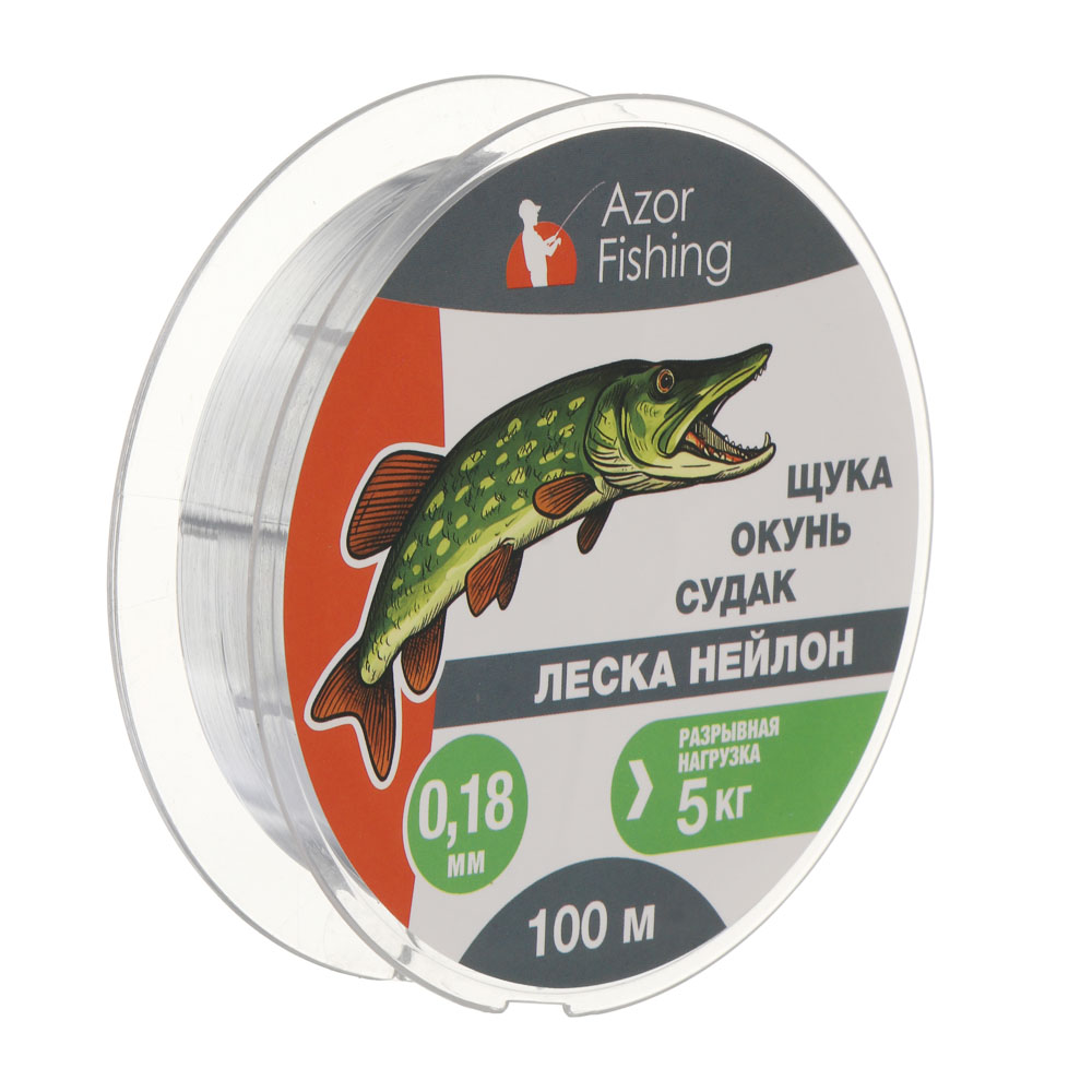 Леска "Щука, Окунь, Судак" тм AZOR FISHING, нейлон, 100м, 0,18мм, 5,0кг, серый - #1