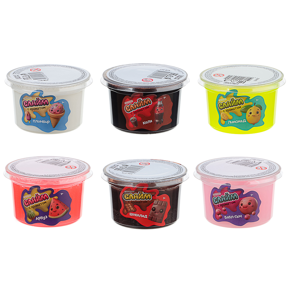 ИГРОЛЕНД Игрушка для детей из полимерных пластичных масс, "Слайм" с ароматом, 100 мл, 6 дизайнов - #1