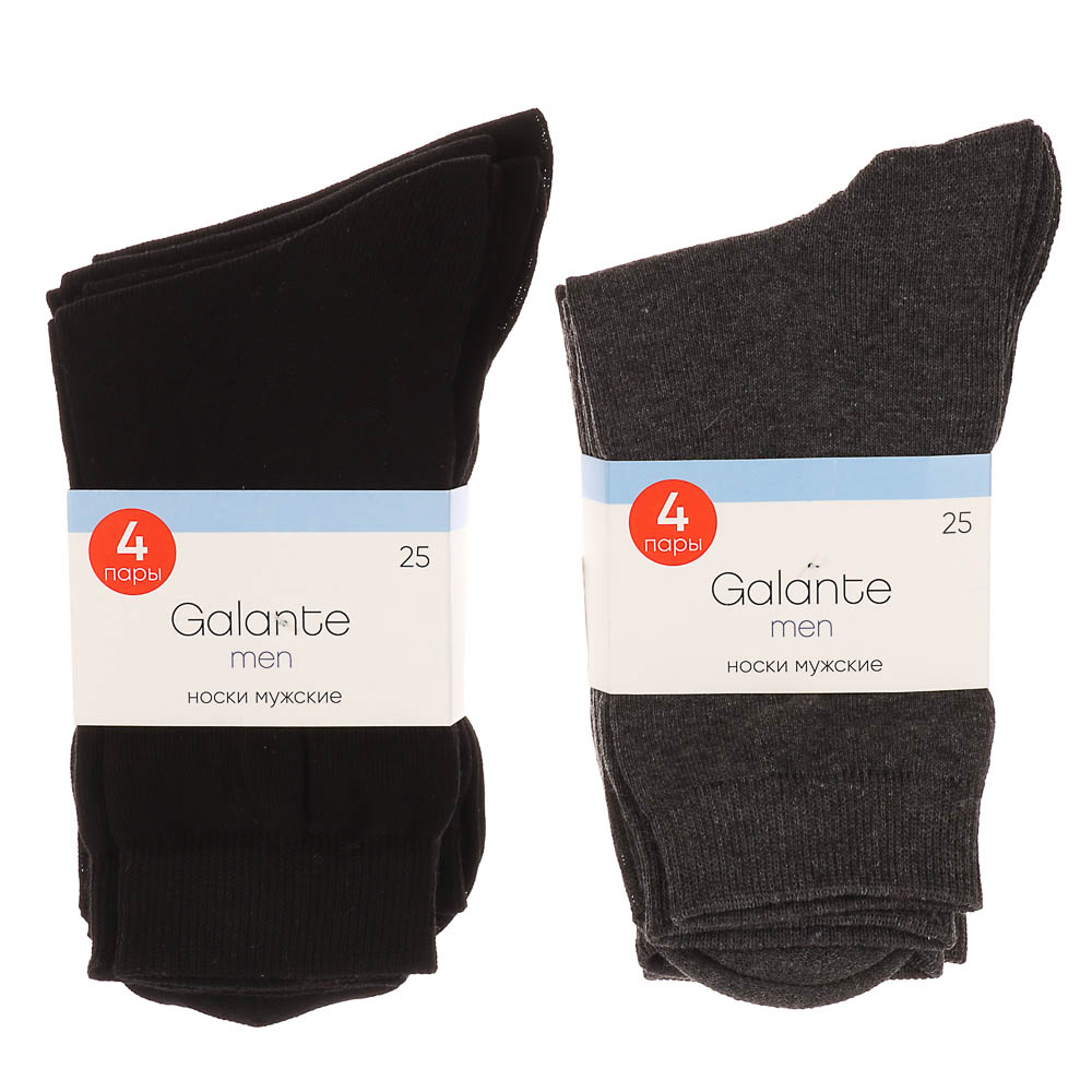 Набор носков 4 пары, GALANTE, р. 25, 70% хлопок, 29% полиамид, 1% эластан, черные - #6