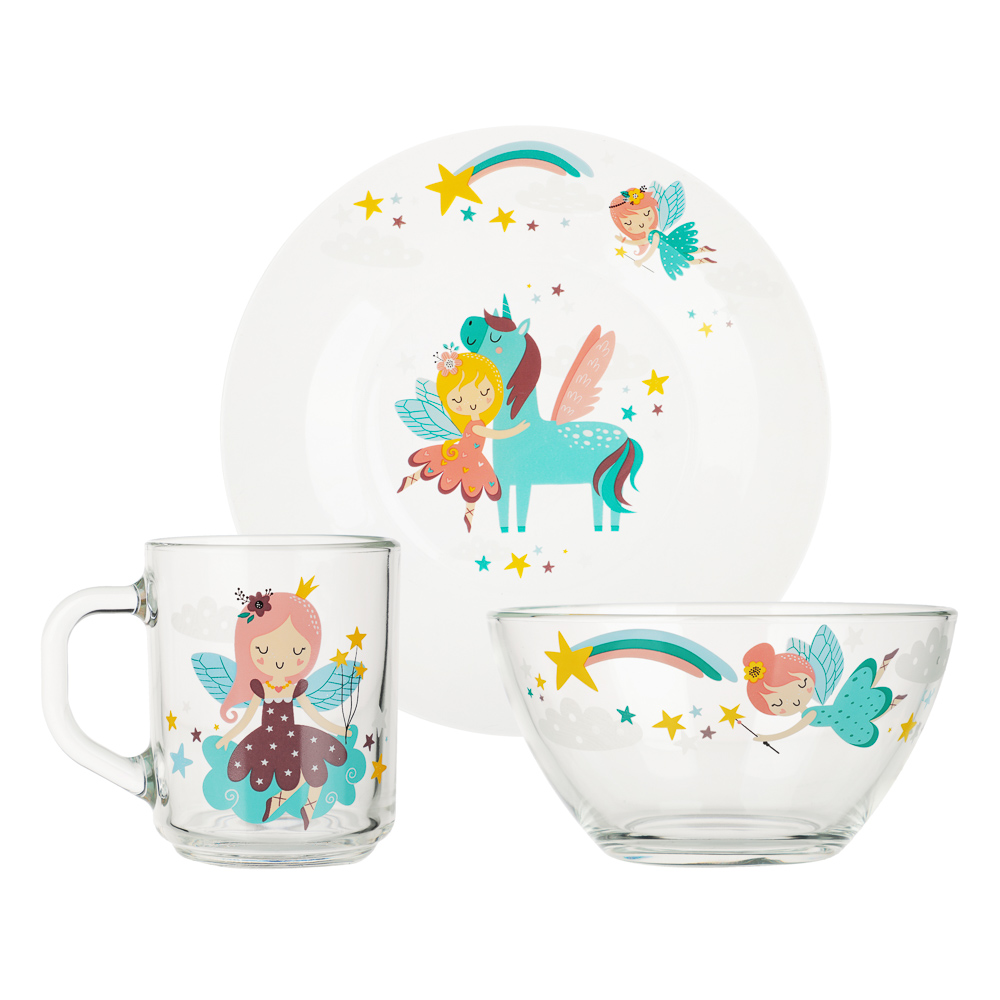 Набор для завтрака "Принцессы", 3 предмета: кружка 200мл, салатник 12,7см (0,46л), тарелка 19,6см - #1