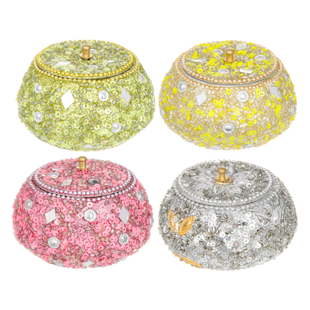 Шкатулка ручной работы, с декором из пайеток и бусин, 7,5x5см, 4 цвета - #1