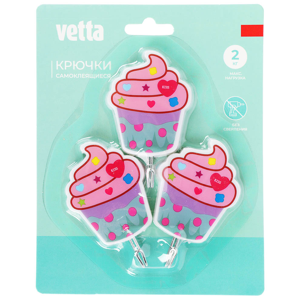 VETTA Крючки самоклеящиеся на блистере "Идиллия", 3шт, металл, пластик, 4 дизайна - #6