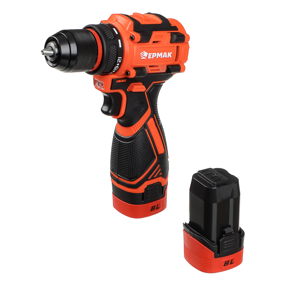 Дрель-Шуруповерт, тм ЕРМАК, аккумуляторная бесщеточная, в кейсе, 2 АКБ, 18в/2А, короткий корпус - #2