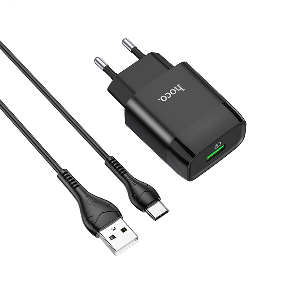 Комплект СЗУ hoco. модель C72Q, USB-C 18Вт, QC3.0, каб. C-C, черный - #4