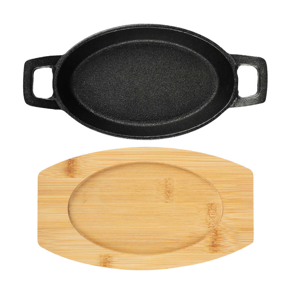 SATOSHI Сковорода мини на подставке из бамбука чугун, овальная, 15х9.8см, индукция - #7