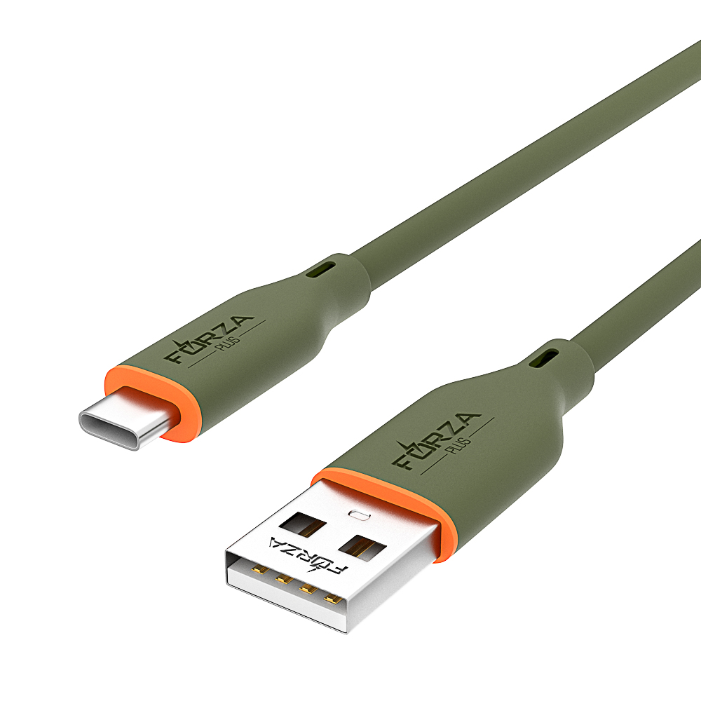 Кабель для зарядки USB(A)-Type C FORZA Олива, 1м, быстр зарядка 3А, QC, PD 20Вт, силикон., оливковый - #4