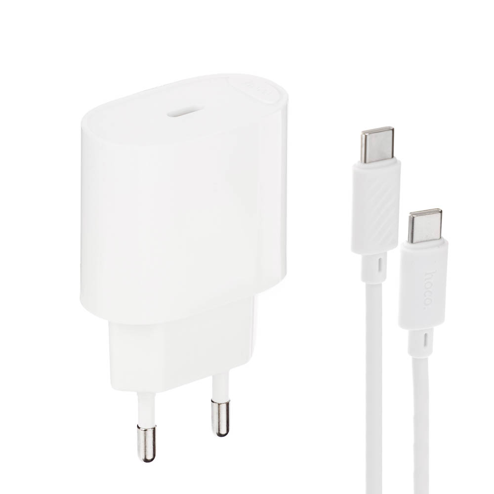 hoco. Комплект зарядное устройство с кабелем модель C109A, USB-С 20W PD, каб C-C 1м, цвет: белый - #11