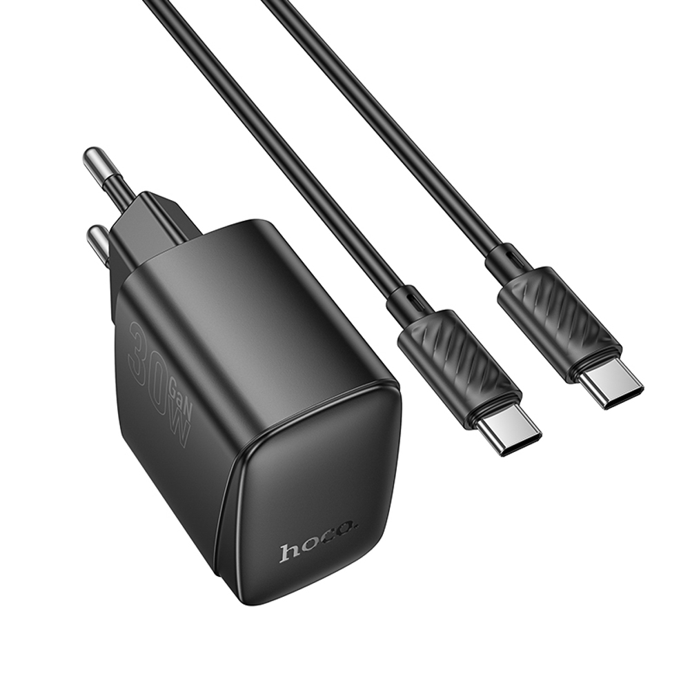hoco. Зарядное устройство модель CS61A, USB+C 30W+ Кабель для зарядки С-С, цвет: черный - #3