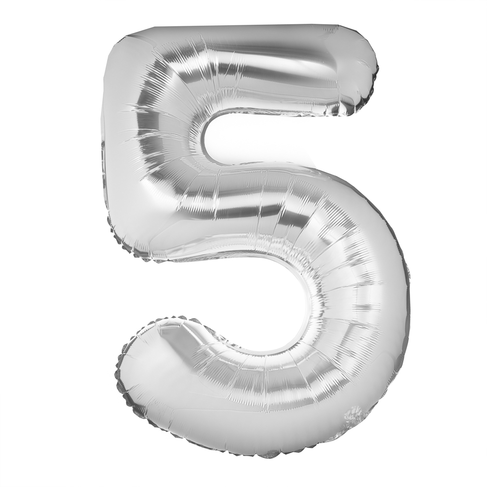 Шар воздушный Цифра "5", серебристый, фольга, 40'/101 см - #1
