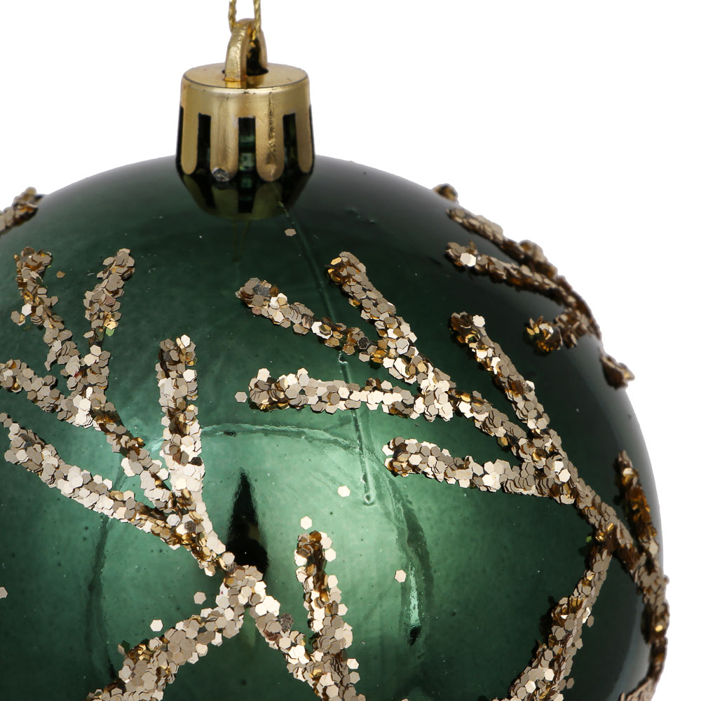 СНОУ БУМ Шар пластик 8 см, изумрудный, с веточками - #3